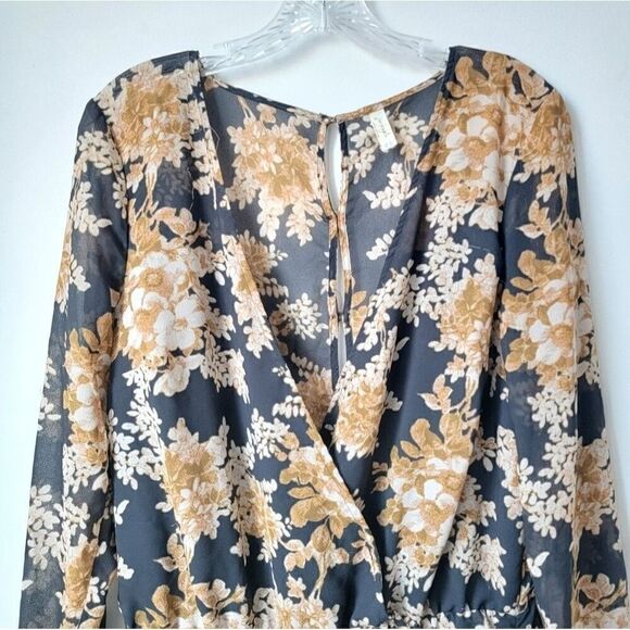 FREE PEOPLE Float Away Floral Romper Black and Mustard Size Medium - Picture 3 of 14